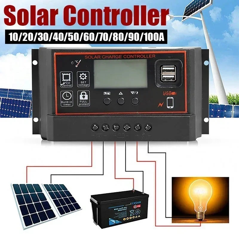 Pwm Charge Controller - 12V/24V10A-100A LCD Display Dual MOS PWM