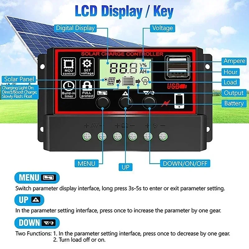 12V/24V10A-100A LCD Display Du - Pwm Charge Controller ulasan dan harga