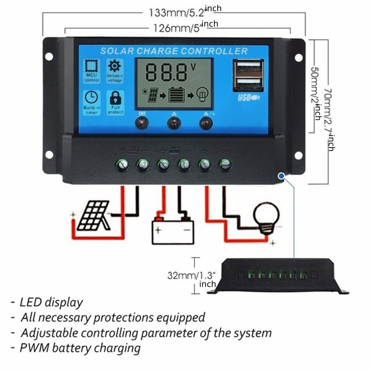 10/20/30/40/50/60/100A PWM Sol - Pwm Charge Controller ulasan dan harga